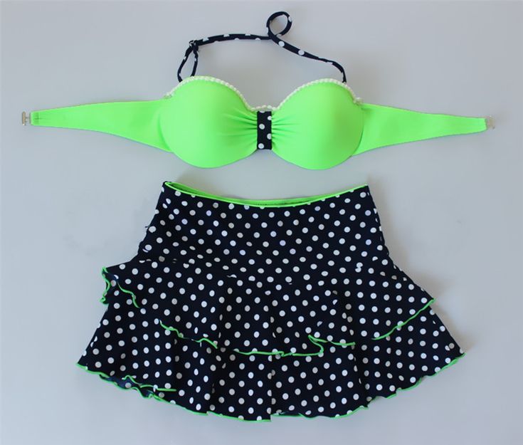 Hot Sweet Dot Bead Women Swimsuit Bikini Swimdress Fitted Polka Dot Swimwear, Polka Dot Fitted Swimwear, Fitted Polka Dot Beachwear Swimwear, Green Fitted Swim Dress For Vacation, Fitted Green Tankini With Lined Body, Fitted Green Swim Dress For Vacation, Fitted Green Lined Tankini, Polka Dot Fitted Tankini For Poolside, Poolside Fitted Polka Dot Tankini