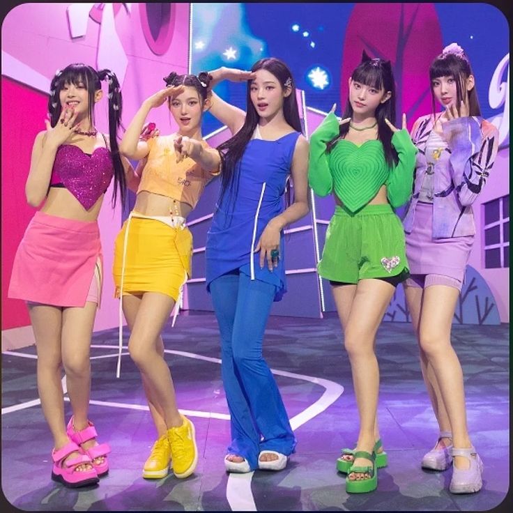 the girls are all dressed up in colorful outfits