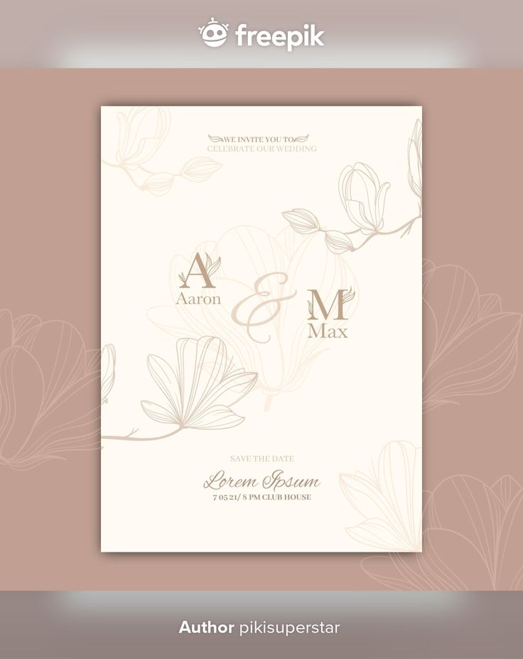 a wedding card with flowers on the front and back side, in white text reads freepik