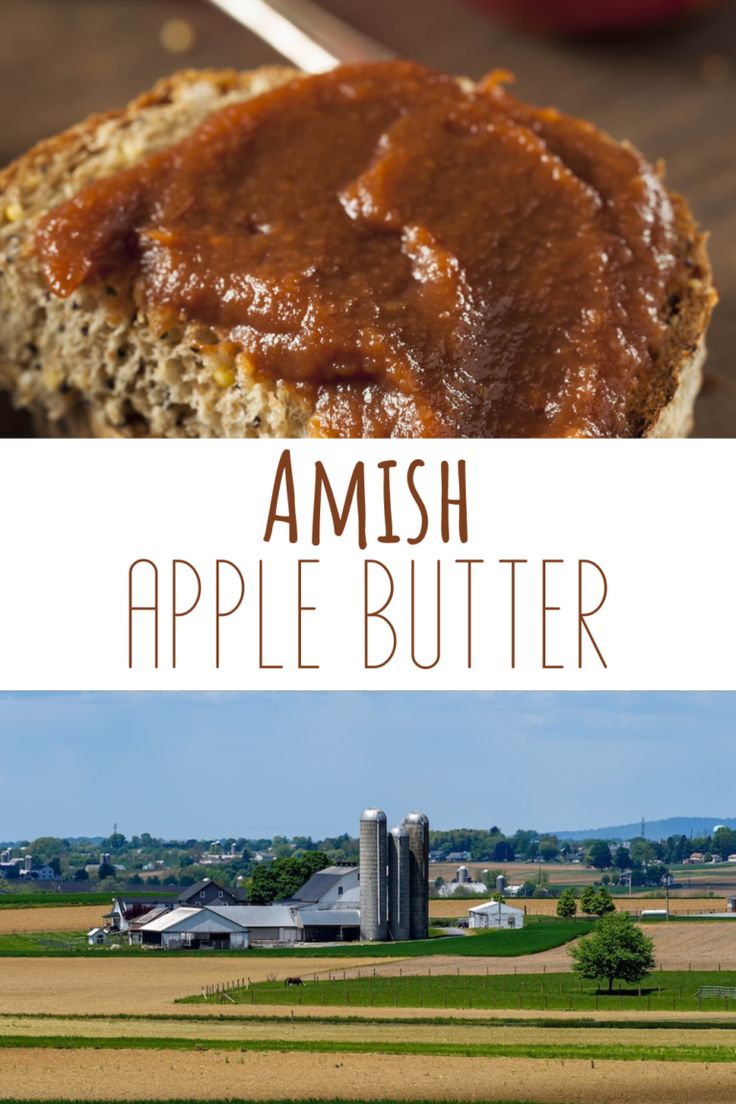 an apple butter sandwich is shown with the words amish on top and below it