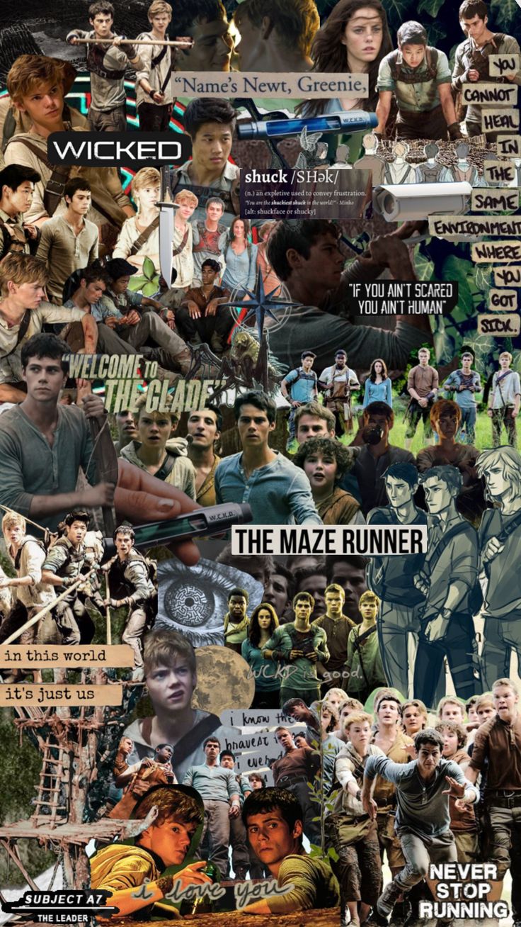 the maze runner collage is shown with many different characters and their names on it