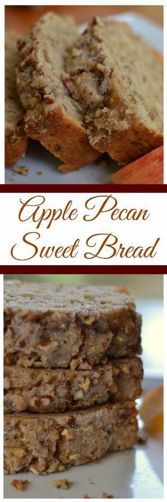 apple pecan sweet bread is stacked on top of each other