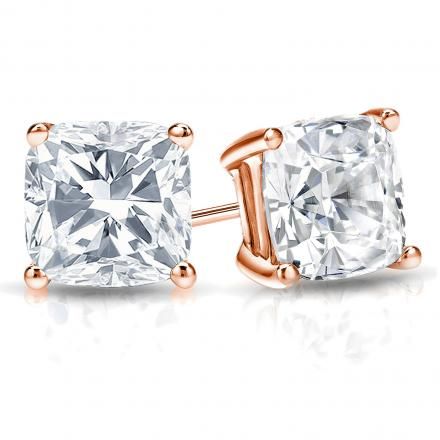 Certified 14k Rose Gold 4-Prong Basket Cushion Cut Diamond Stud Earrings 2.00 ct. tw. (G-H, VS2) Cushion Cut Earrings, Black Diamond Pendant, Martini Set, Black Diamond Studs, Halo Diamond Earrings, Solitaire Diamond Pendant, Colored Diamond Rings, Rose Gold Earrings Studs, White Gold Studs