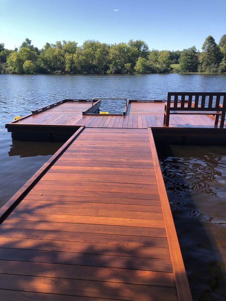 a wooden dock sitting on top of a body of water