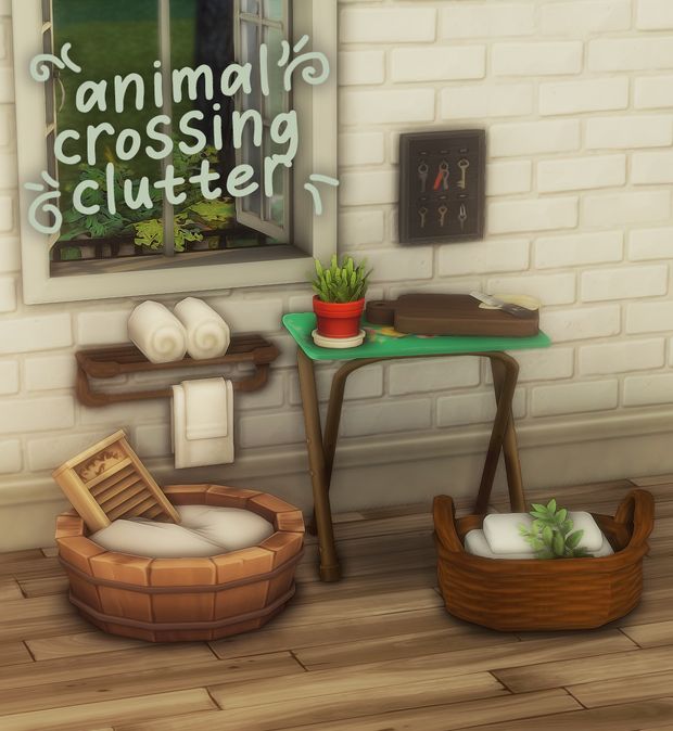 an animal's crossing clutter is displayed in front of a window