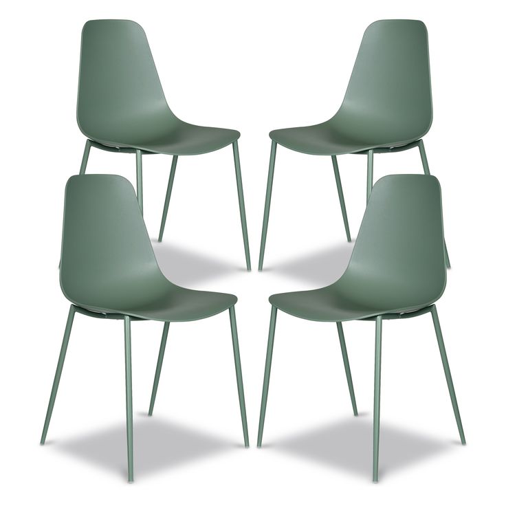 four green chairs sitting next to each other