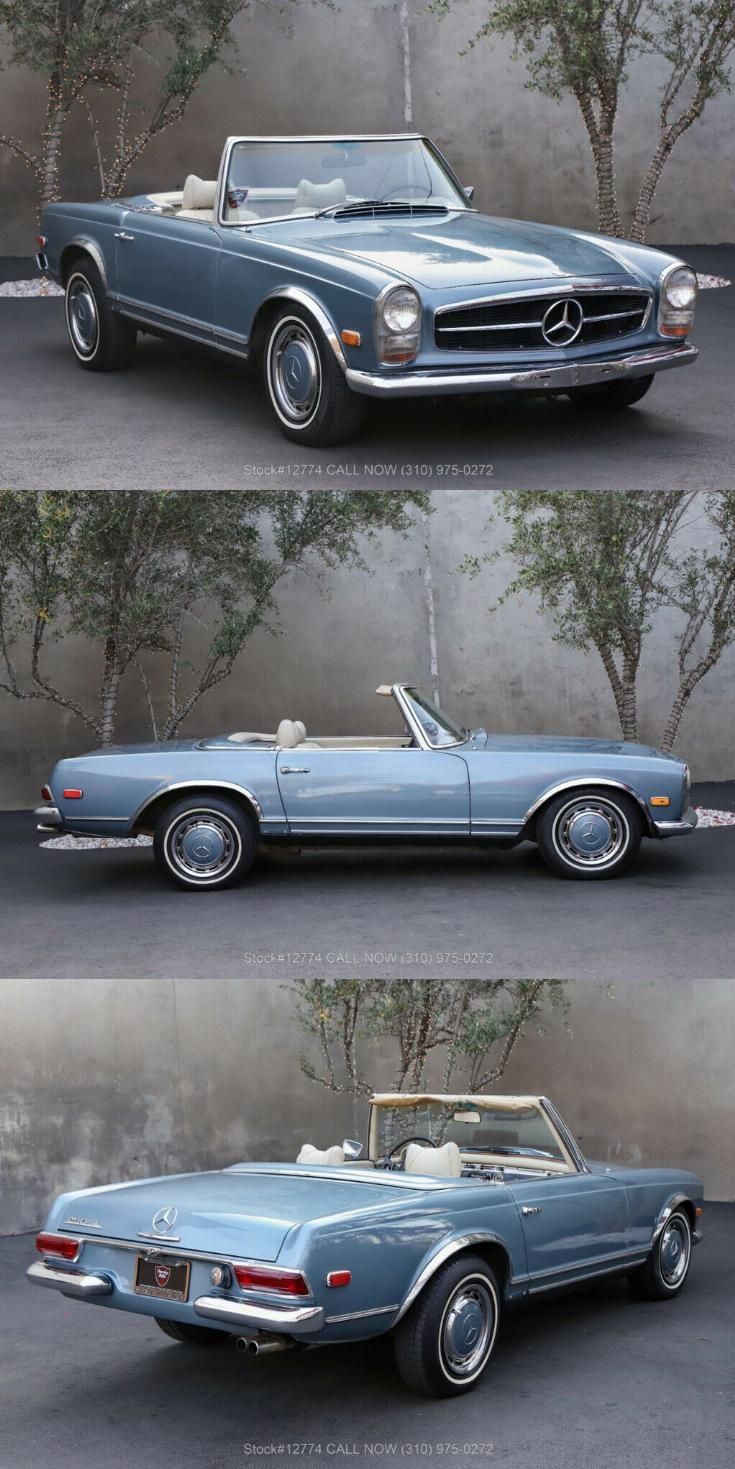 three different views of an old convertible car