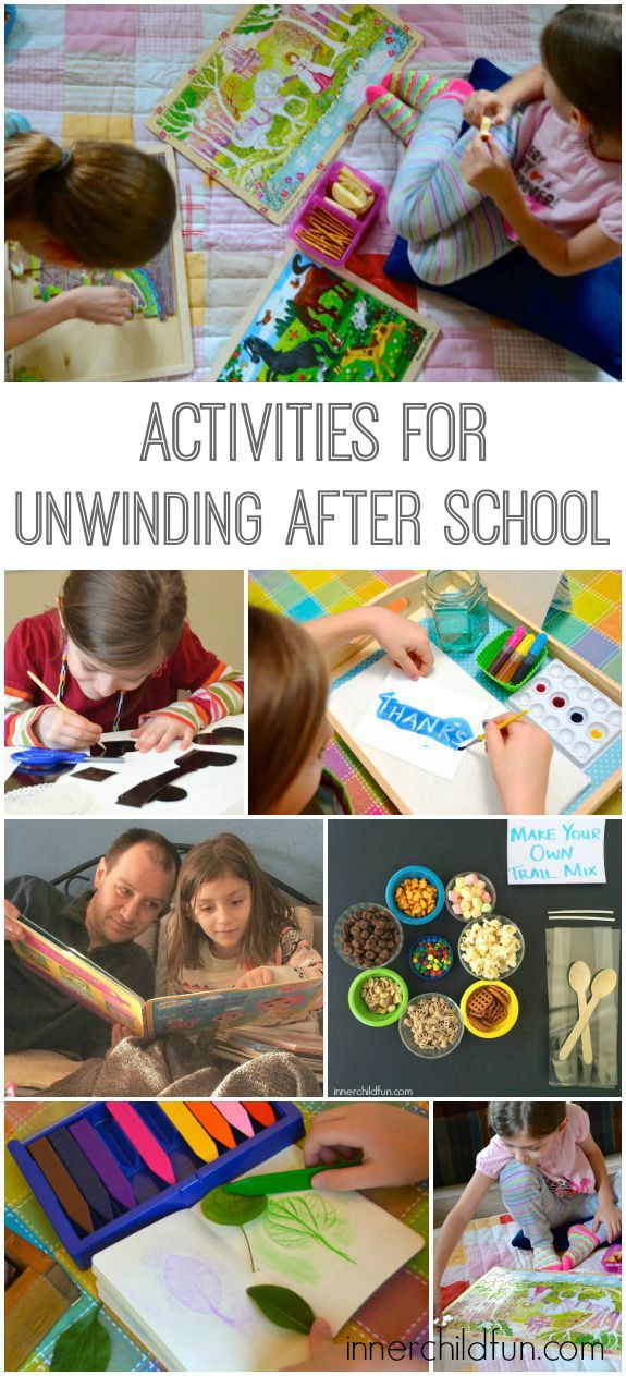 several pictures with the words activities for unwinding after school on them and images of children