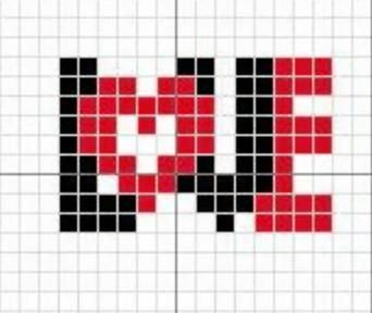 a cross stitch pattern with the letter d in red, black and white squares on it