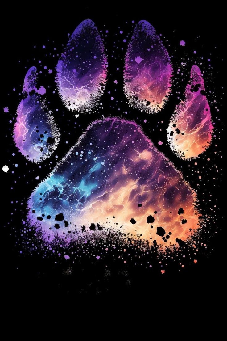 an animal's paw with colorful paint splattered on the bottom and sides