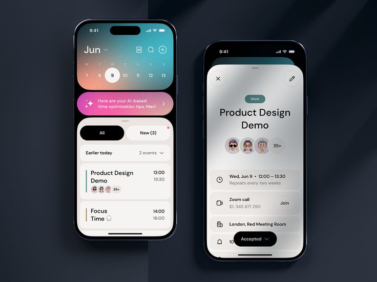 two iphones displaying the product design demo