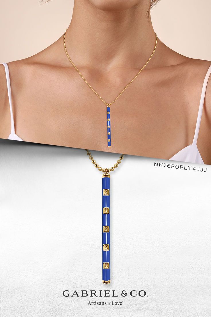 Enamel - 14K Yellow Gold Vertical Bar Necklace with Dark Blue Enamel
NK7680ELY4JJJ