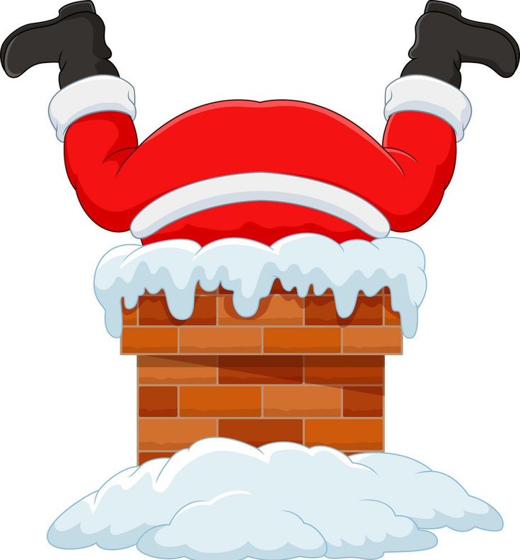 santa claus stuck in the chimney with snow