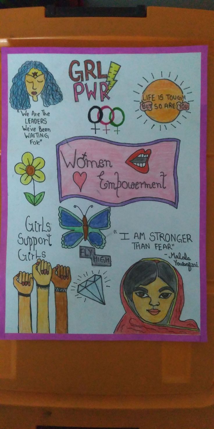 a drawing on the side of a cooler with different things in it that say girl power and women's empowerment