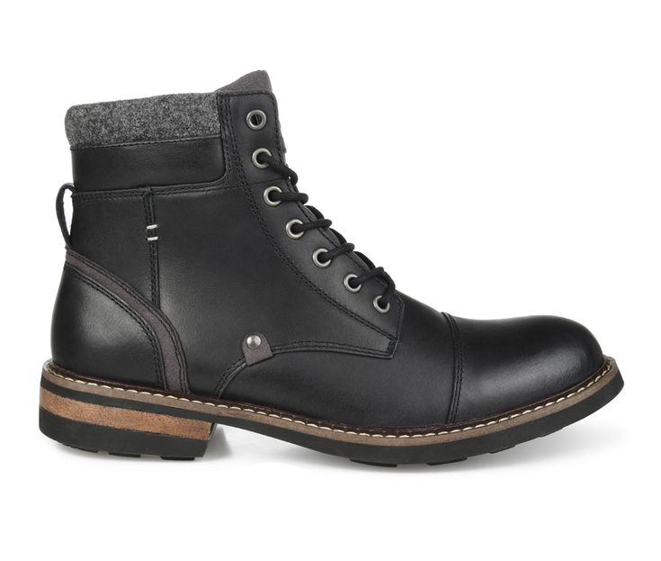 The Yukon is a handsome lace-up boot that draws inspiration from the great outdoors by the experts at Territory. The Yukon is a genuine leather boot, crafted to perfection with a toe cap and padded wool collar at the ankle. This versatile design is a dependable look that you can lean on season after season. Genuine leather upper,Lace-up closure for a custom and secure fit,Approx. 1 1/4 inch heel,Classic round toe,Cushioned insole for added comfort,Flexible rubber outsole,Territory® branding deta Heeled Lace Up Boots, Mens Boots Casual, Genuine Leather Boots, Lean On, Combat Boot, Shoe Carnival, Leather Boot, Great Outdoors, Dr. Martens Boots