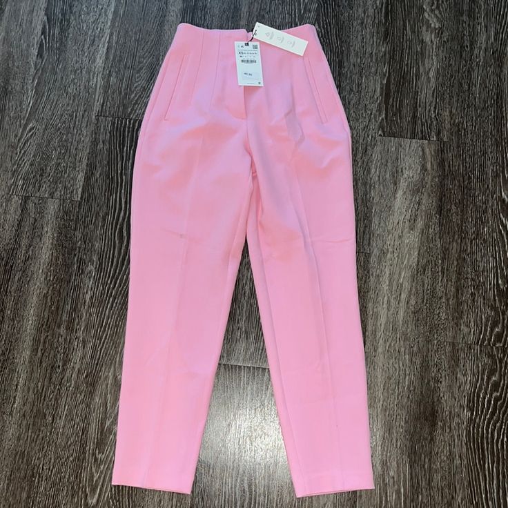 Zara Pink Trousers Size Xs Limited Edition Color Color No Longer Sold At Zara Stretch High Waist Pantsuit For Spring, Trendy Tapered Bottoms For Spring, Pink Tapered Leg Bottoms For Work, Spring Pantsuit With Pockets And Tapered Leg, Spring Tapered Leg Pantsuit With Pockets, Zara Workwear Pants For Spring, Zara Pants For Spring Workwear, Spring Trendy High-waisted Pantsuit, Pink Straight Leg Pantsuit For Spring