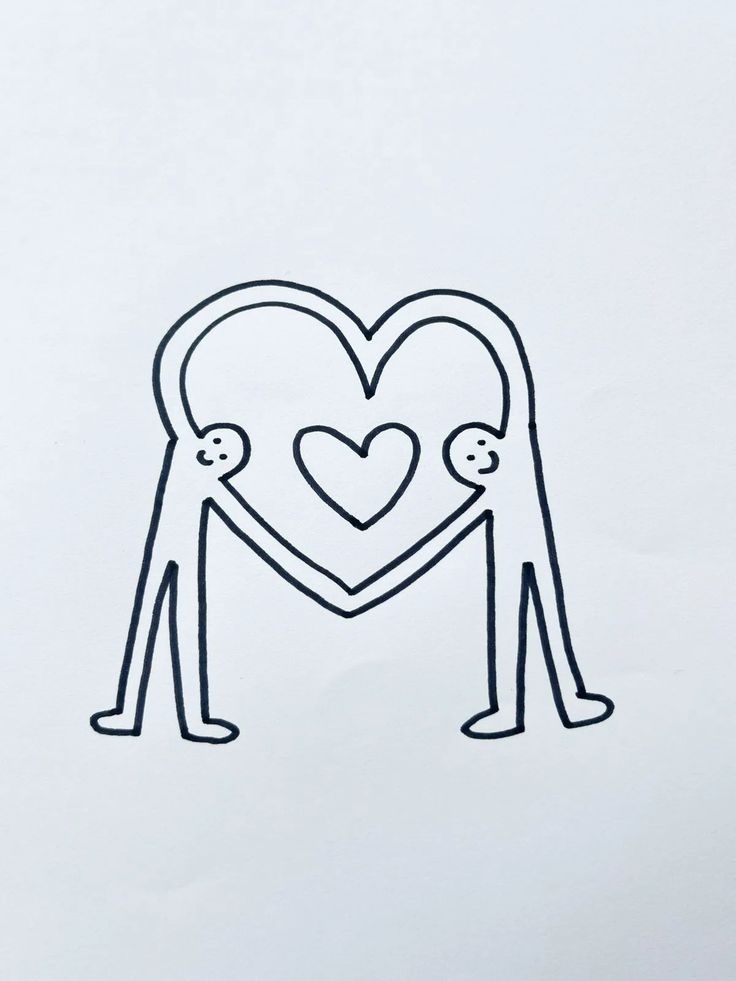 a drawing of two people holding hands with a heart in the middle