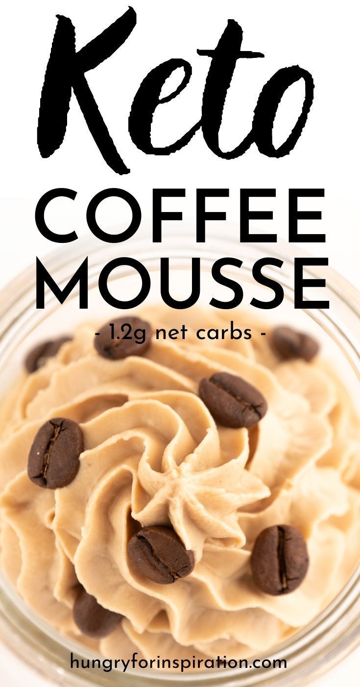 coffee mousse in a glass bowl with chocolate chips on top and text overlay reading keto coffee mousse