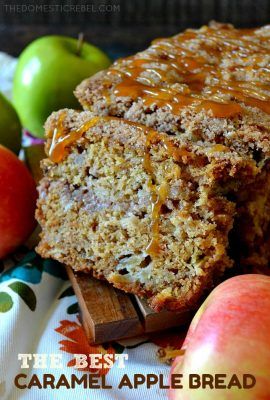 the best caramel apple bread is sliced and sitting on a table next to apples