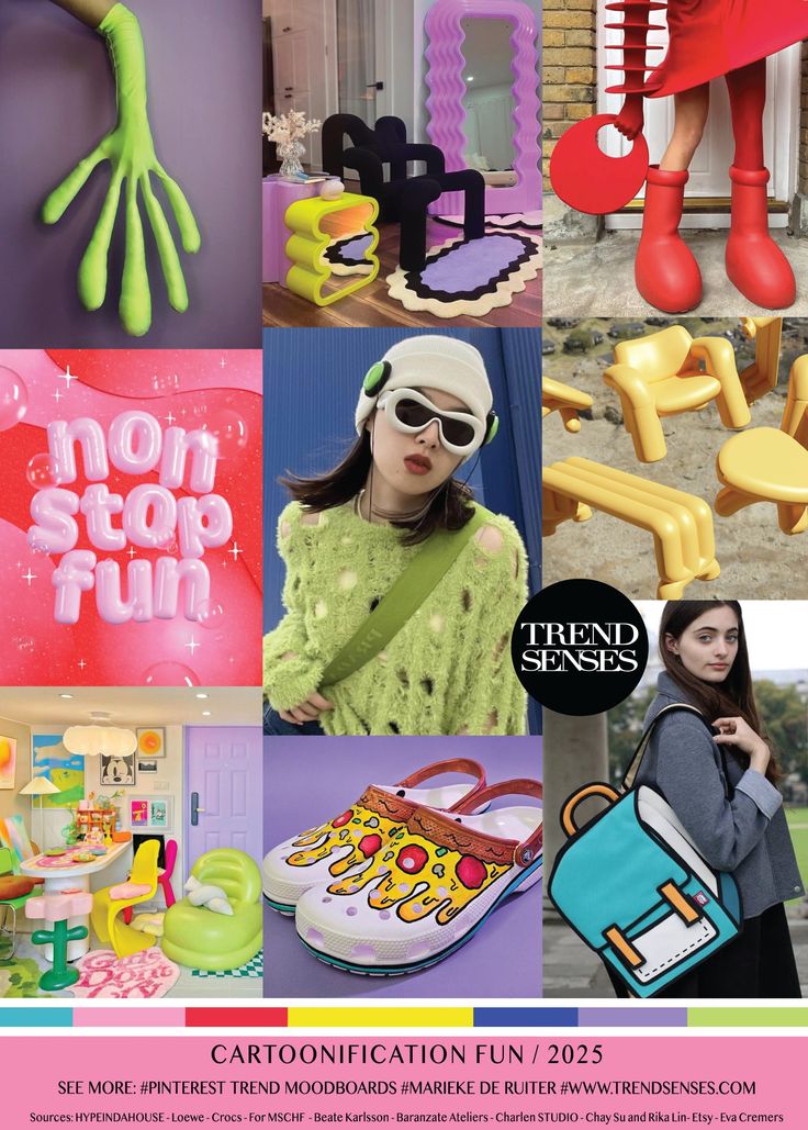 CARTOONIFICATION FUN // 2025 – Trendsenses Eva Cremers, 2025 Fashion Trends, 2025 Moodboard, Collage Layout, 2025 Trends, Trends 2025, Spring Summer Fashion Trends, Trend Forecast, Color Forecasting