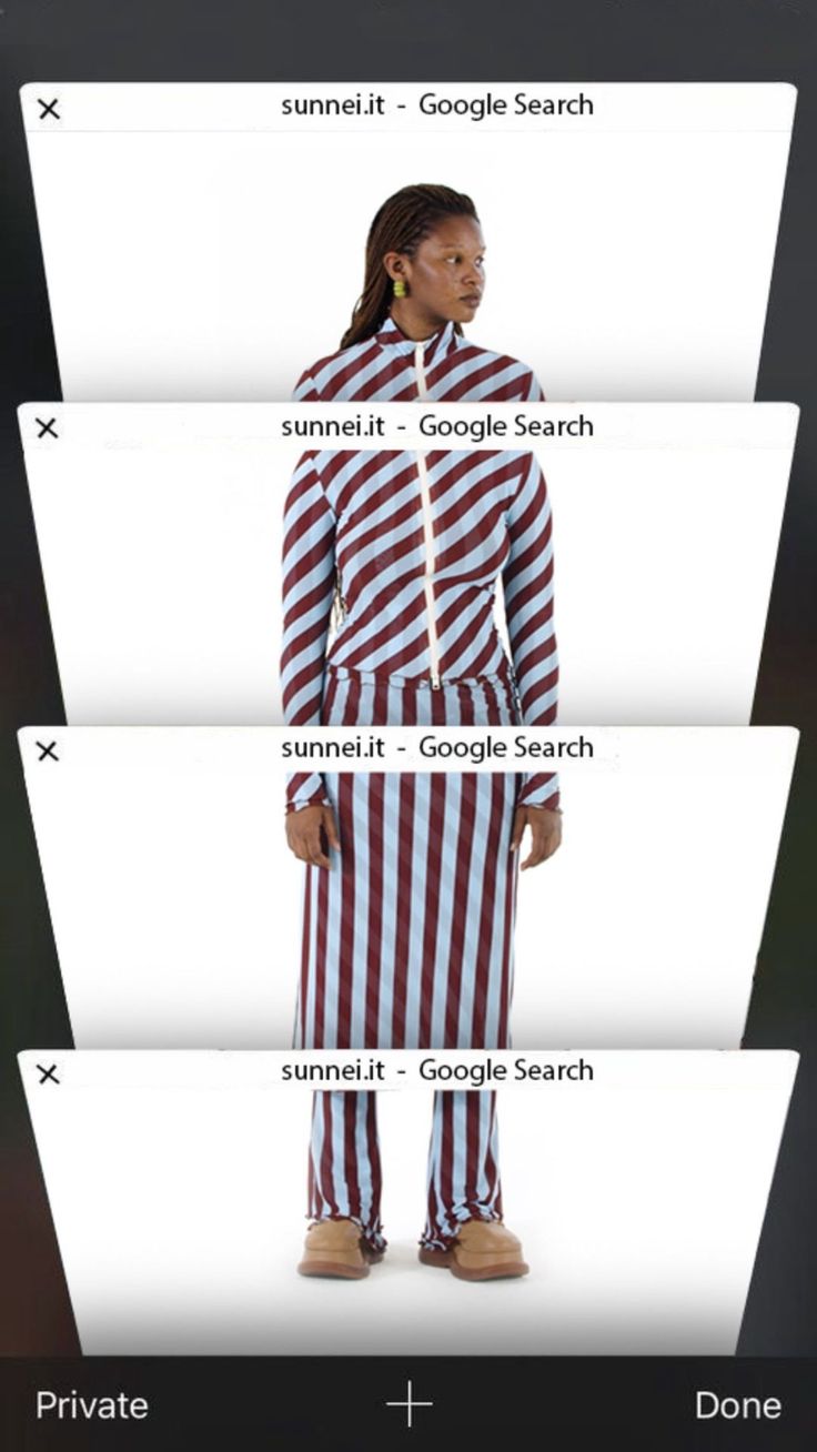 an image of a woman in striped pajamas with google search buttons on the bottom right hand corner