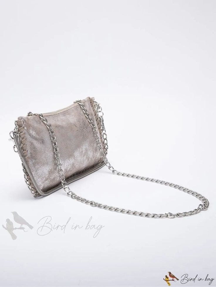 Bird in Bag - Baguette Chain Detail Baguette Chain, Chain Pattern, Plain Style, Baguette Bag, Bird In Bag, Bag Women, Olivia Mark, Shoulder Bag Women, Polyester Material