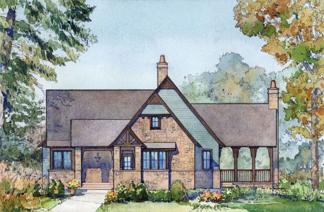 this is an artist's rendering of the front elevation of these houseplans