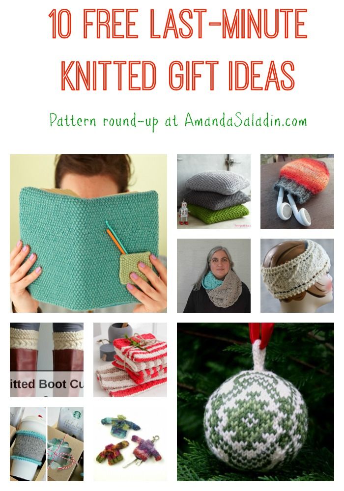 an advertisement for knitted gifts with images of different items and text that reads, 10 free last - minute knitted gift ideas