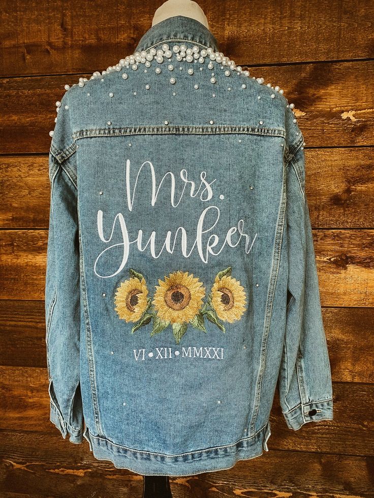 modal Bride Jacket, Light Wash Denim Jacket, Fitted Denim Jacket, Painted Jacket, Bridal Jacket, Sage Leaves, Embroidered Denim Jacket, Custom Jacket, Boyfriend Style