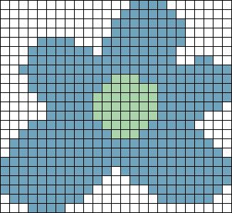 a cross stitch pattern with blue and green squares in the shape of an abstract flower