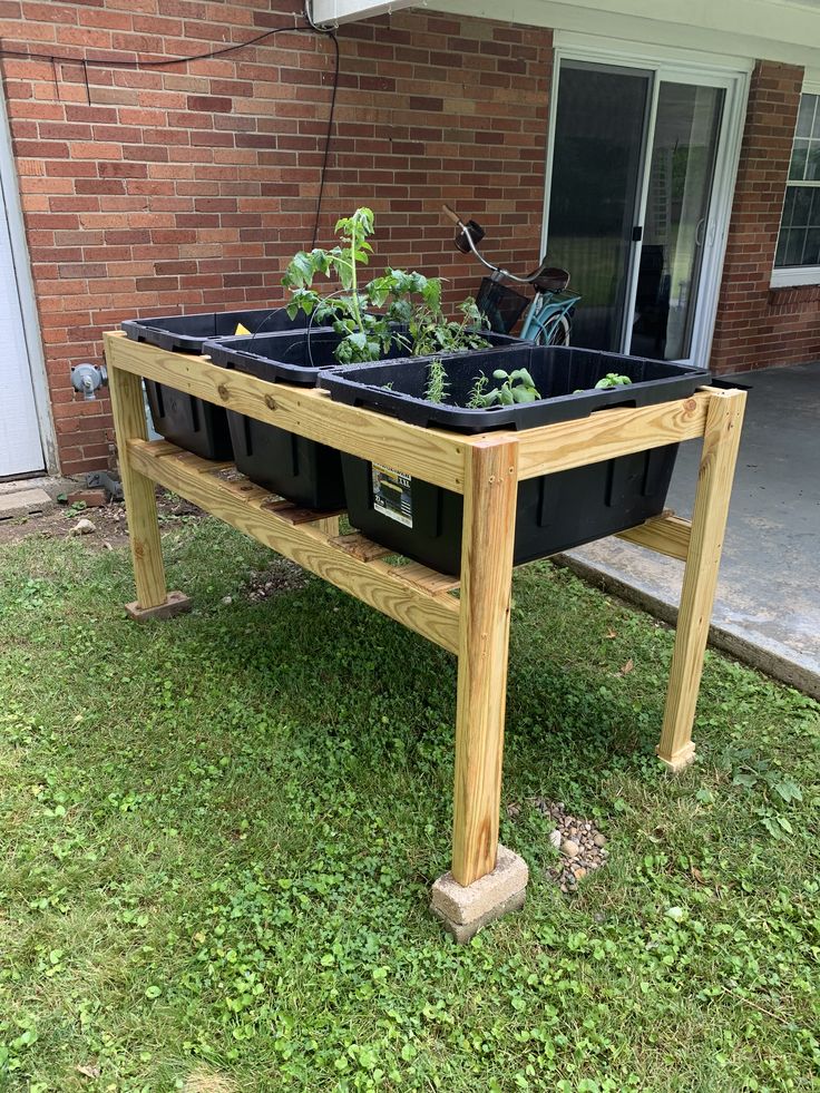 an elevated garden bed with plants growing in it