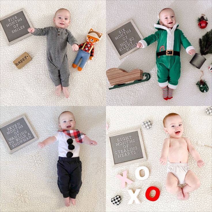 three babies are laying on the floor with christmas decorations