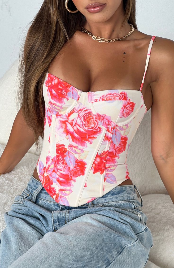 Sugar Rush Bustier Florence Rose Florence Rose, Floral Outfit, Sugar Rush, Gold Accessories, White Fox, Spring Wardrobe, Summer Look, Maxi Dress Party, Back Design