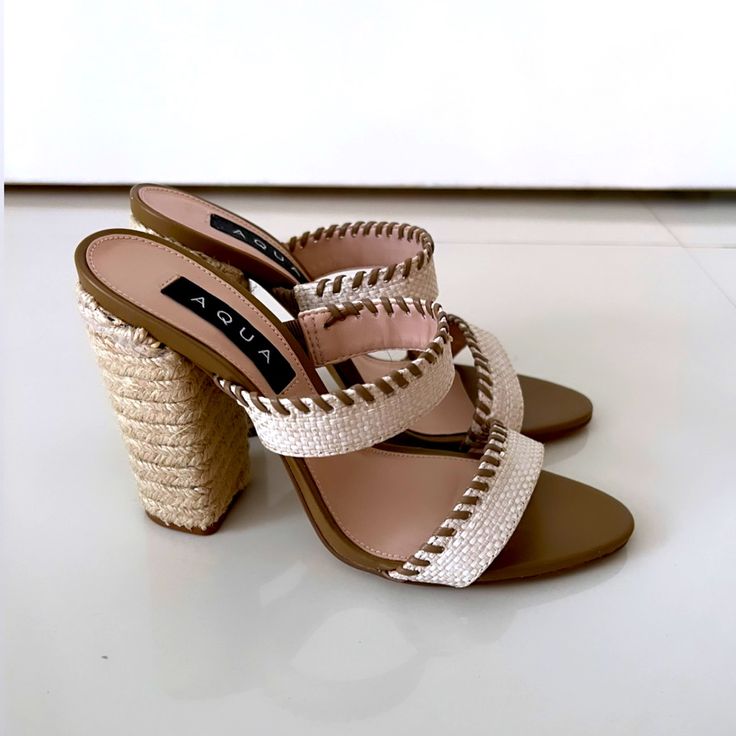 Never Worn Brown And Tan Canvas Heels Canvas Sandals, Aqua Shoes, Women Heels, Sandal Heels, Shoes Women, Shoes Women Heels, Sandals Heels, Shoes Heels, Size 7