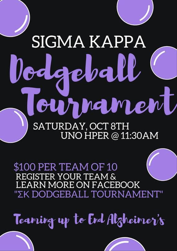 an event poster with purple bubbles in the background and text that reads, sema kapa dodgeball tournament