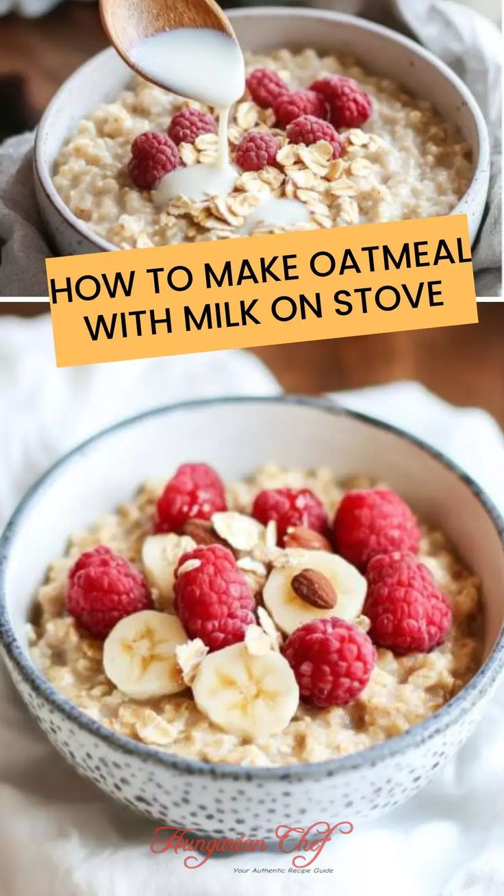 oatmeal with bananas and raspberries in a bowl