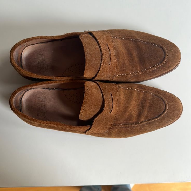 Worn A Handful Of Times. A Cleaning Will Have Them Looking Brand New. Soles Almost Perfect. Size 9.5 But Fit Like A 10 Classic Suede Slip-on Boat Shoes, Classic Slip-on Suede Boat Shoes, Classic Suede Leather Shoes For Spring, Classic Suede Closed Toe Slip-ons, Classic Suede Slip-ons, Classic Boat Shoes With Suede Lining, Classic Closed Toe Suede Slip-ons, Formal Suede Moc Toe Boat Shoes, Casual Dress Shoes For Spring Galas