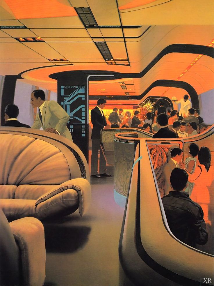 the interior of an airplane with people sitting on seats