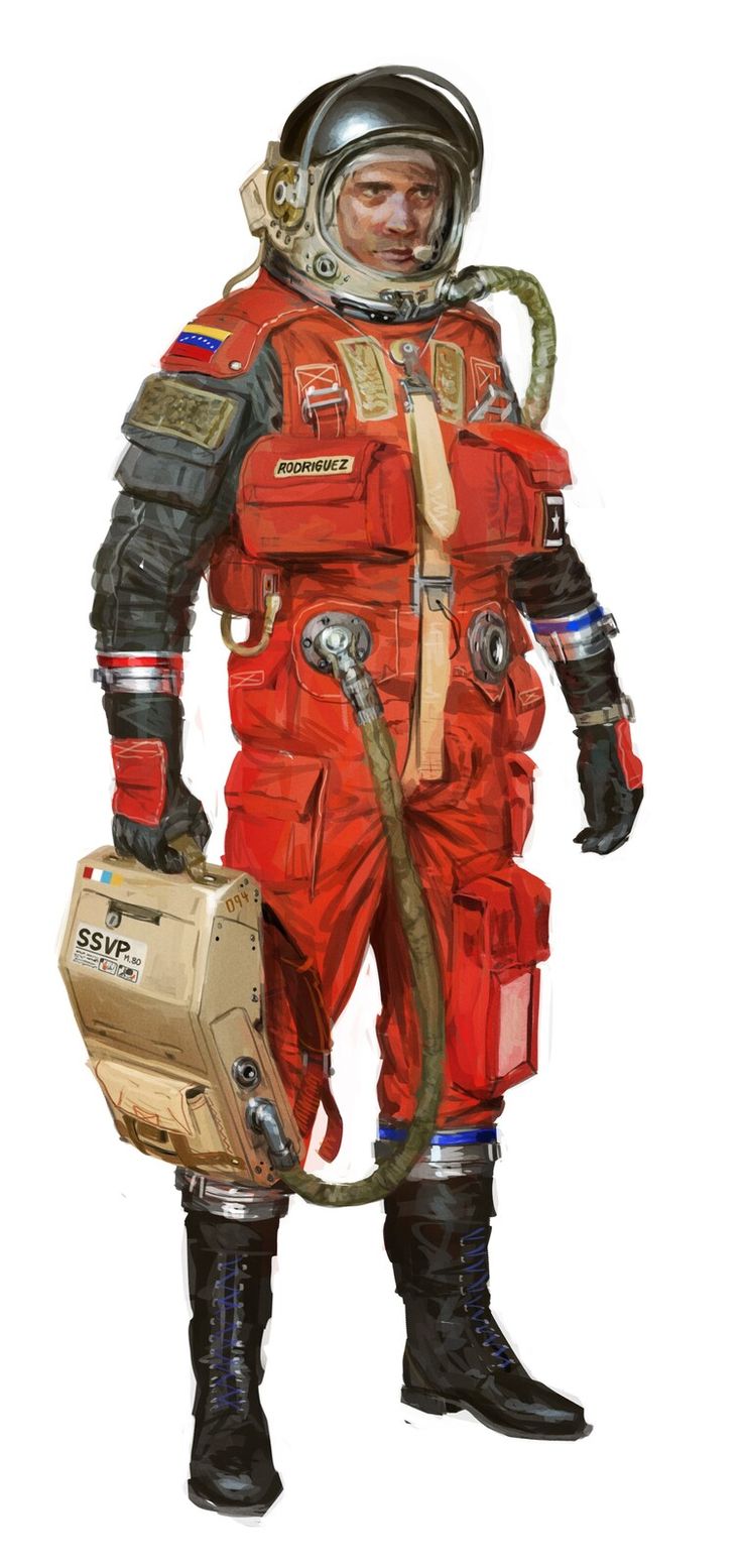 a drawing of an astronaut in red and black