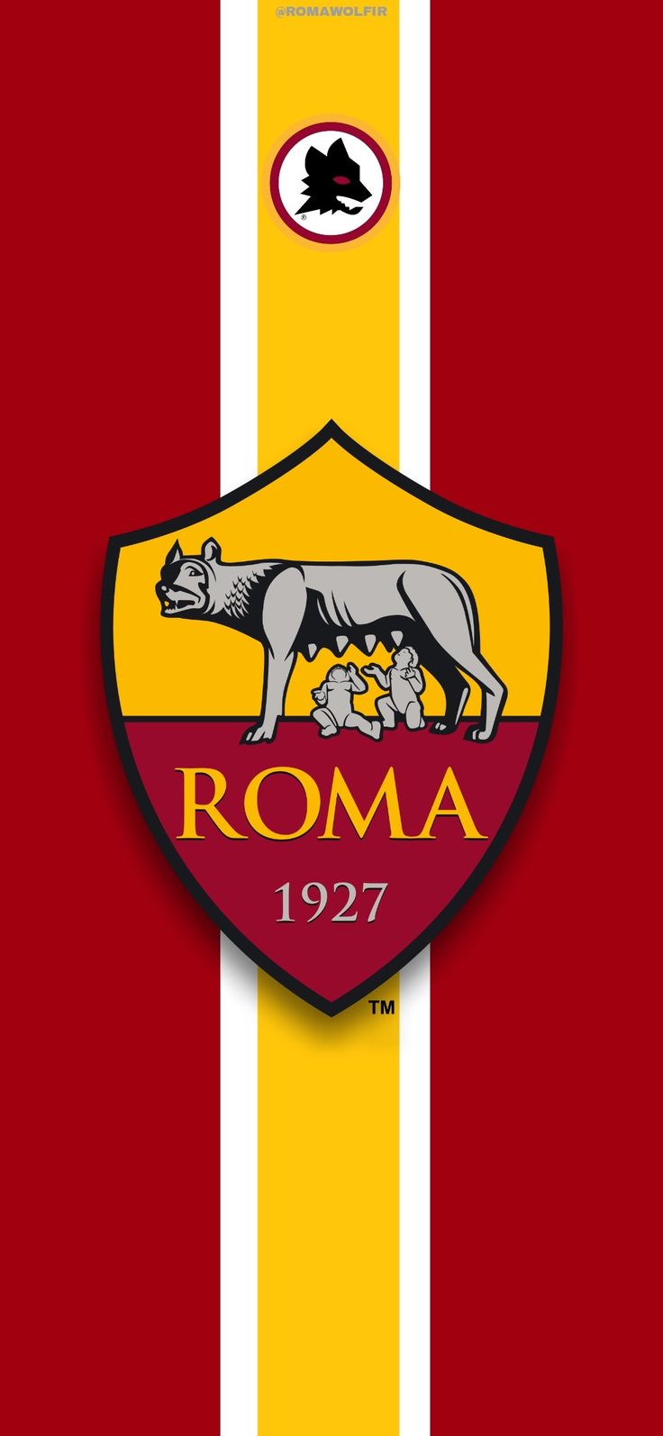 the roma logo is shown on a red, yellow and white striped background with an image of a boar