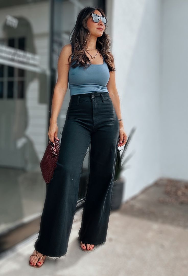 STRAIGHT WIDE LEG DENIM PANTS Size + Fit - Model is wearing size S Black Straight Leg Jeans Outfit, Black Wide Leg Jeans Outfit, Straight Leg Jeans Outfit, Black Wide Leg Jeans, Straight Leg Jeans Outfits, Wide Leg Denim Pants, Wide Leg Jeans Outfit, Black Straight Leg Jeans, Long Midi Dress