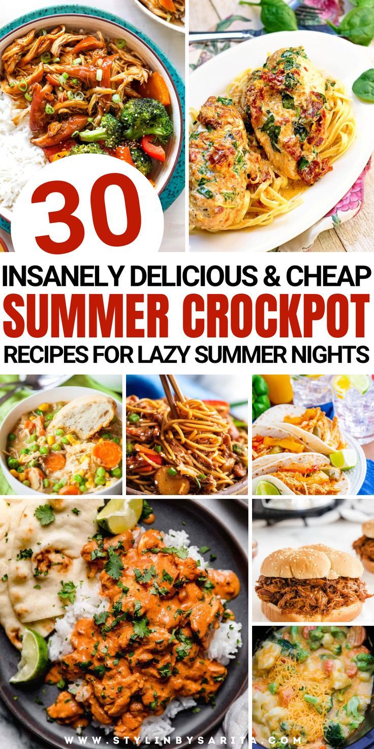 summer crockpot recipes Easy Dump Dinners Crock Pot, Crockpot Recipes Weeknight Meals, Simple Meals Crockpot, Whole Meal Crockpot Recipes, Crockpot Whole Food Recipes, Crockpot Light Recipes, Late Summer Crockpot Recipes, Crockpot Recipes Budget Friendly, Slow Cooker Family Recipes