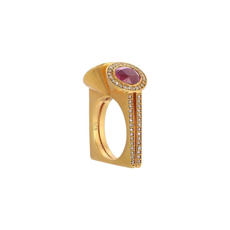 A stunningly unique band ring of 22 Karat Gold overlay Silver set with 1.10 Carats of sparkling White Diamonds. The stars of this stylish, geometric square band are the gorgeous pinkish-purple and blue-teal Tourmaline tips, which have a total Carat weight of 6.62 Carats. Luxury Pink Sapphire Rings With Single Cut Diamonds, Luxury Rectangular Ruby Ring, Luxury Square Cut Sapphire Ring, Luxury Rectangular Pink Rings, Luxury Pink Rectangular Rings, Modern Pink Diamond Rings, Modern Pink Ring For Formal Occasions, Modern Pink Rings For Formal Occasions, Modern Ruby Diamond Ring