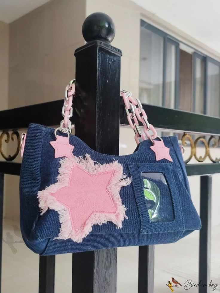 Bird in Bag - Leather Tote Bag Tas Denim, Tas Bahu, Denim Crossbody, Denim Shoulder Bags, Zip Purse, Jean Vintage, Pretty Bags, Pink Stars, Denim Bag