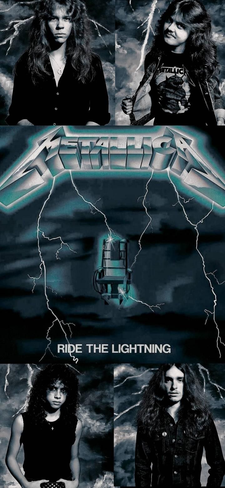 the poster for metallic's ride the lightning tour is shown in black and white