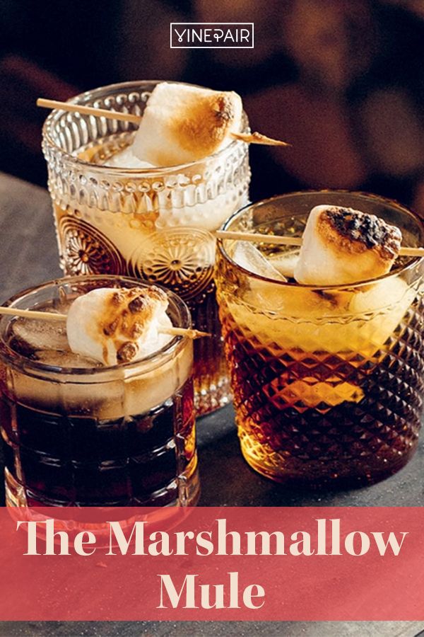 the marshmallow mule recipe is shown in three different glasses with ice cubes