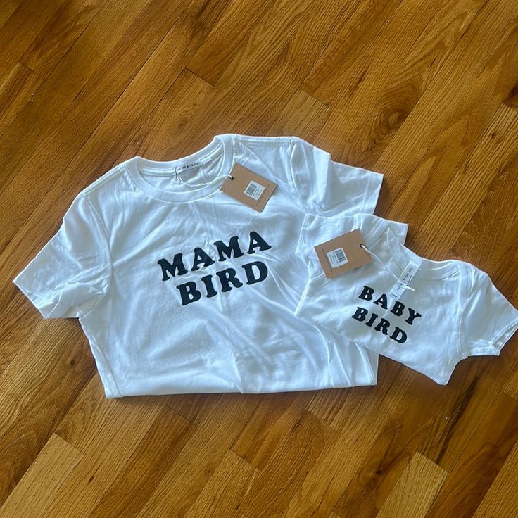 Mama Bird And Baby Bird Matching Tees Mama Bird White Short Sleeve Shirt Size Large (Originally $28) Baby Bird White Short Sleeve Shirt Size 18 Months (Originally $26) White Short Sleeve Tops For Family Matching, Fitted Cotton Tops For Family Matching, White Family Matching Tops, Mama Bird Shirt, Mama Bird, White Short Sleeve Shirt, White Bralette, Leopard Print Shorts, Champion Reverse Weave