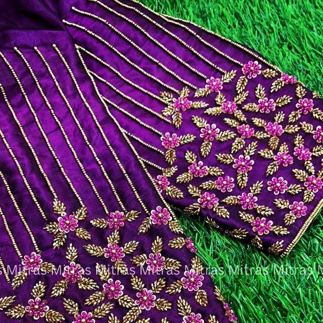 Threadwork Blouse Designs, Embroidery Designs Blouse, Latest Fashion Blouse Designs, Aari Work Embroidery, Basic Blouse Designs, Hand Embroidery Blouse, Magam Work Designs, Simple Aari Work, Blue Blouse Designs