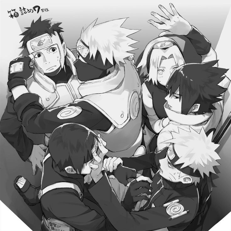 an image of some anime characters in black and white with their arms around each other