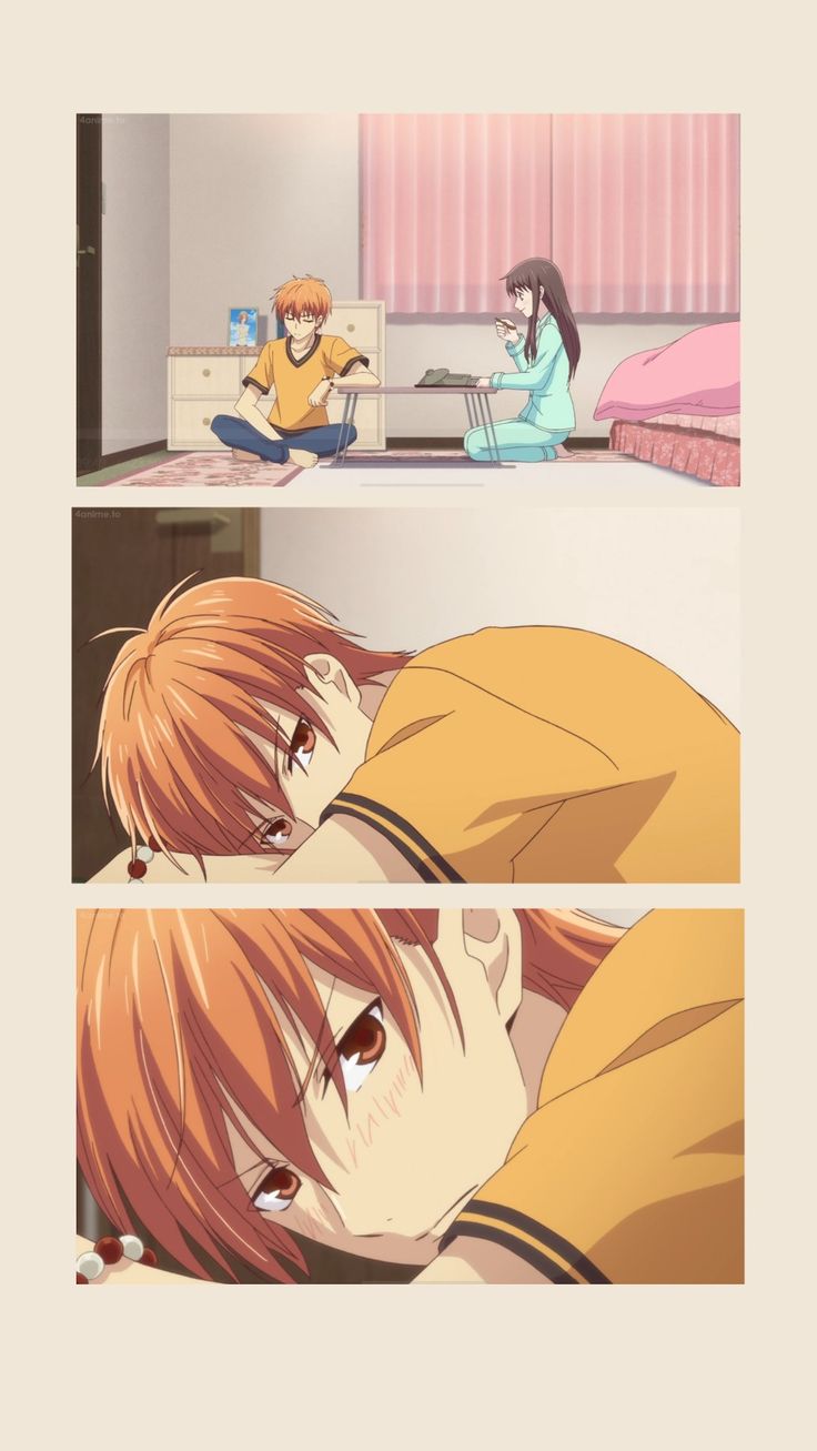 an anime scene with two people laying in bed